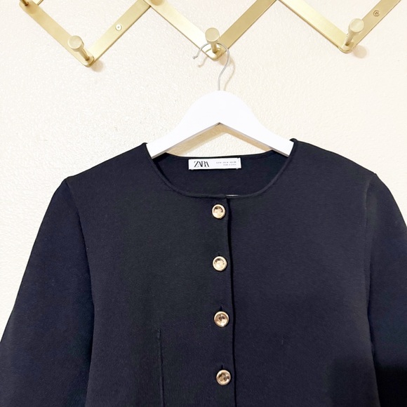 Zara Fitted Long Black Open Waist Long Sleeve Cardigan Sweater Top 4192/135/800 - Picture 5 of 8